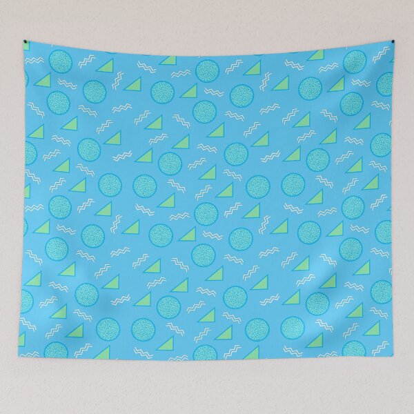 Item preview, Funky Vintage Memphis Style Design with Triangles, Squiggles, Circles In Turquoise and Green designed and sold by LaRoach Digital Arts.