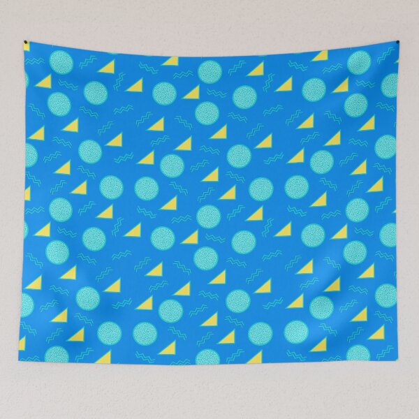 Item preview, Funky Vintage Memphis Style Design with Triangles, Squiggles, Circles In Turquoise and Yellow designed and sold by LaRoach Digital Arts.