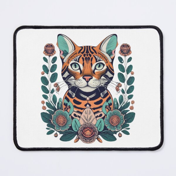 Item preview, Retro Bengal Cat Floral Wild Flowers designed and sold by ArtFromBeyond.