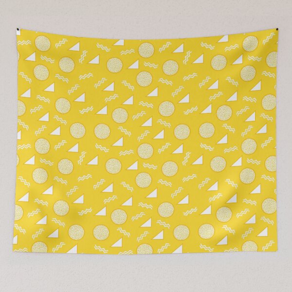 Item preview, Funky Vintage Memphis Style Design with Triangles, Squiggles, Circles In Yellow and White designed and sold by LaRoach Digital Arts.