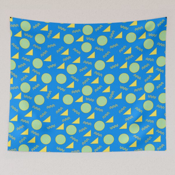Item preview, Funky Vintage Memphis Style Design with Triangles, Squiggles, Circles In Yellow and Blue designed and sold by LaRoach Digital Arts.