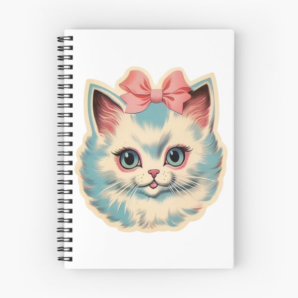 Item preview, Midcentury Kitsch White Cat with Pink Bow Illustration designed and sold by KitschNCountry.