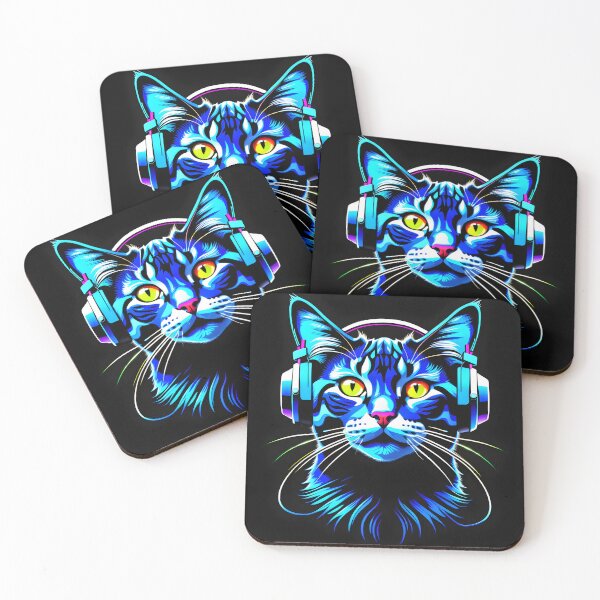 Item preview, Cat with neon headphones  designed and sold by Inspirationmotivation.
