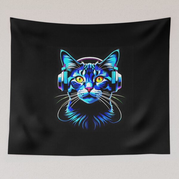 Item preview, Cat with neon headphones  designed and sold by Inspirationmotivation.