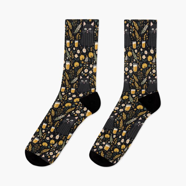 Item preview, Black Cat and Beer Floral Pattern designed and sold by OriginalBeerCat.