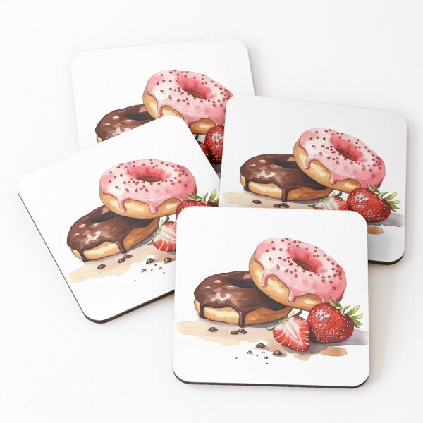 Item preview, Watercolour strawberry and chocolate donuts designed and sold by PawPrintsCo.