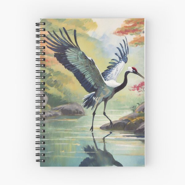 Item preview, Elegant Landing Crane in the Pond Japanese Painting Retro Vintage Art  designed and sold by TheKaiZenNi.