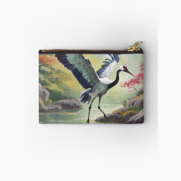 Item preview, Elegant Landing Crane in the Pond Japanese Painting Retro Vintage Art  designed and sold by TheKaiZenNi.
