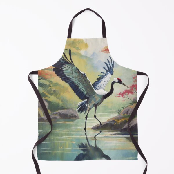 Item preview, Elegant Landing Crane in the Pond Japanese Painting Retro Vintage Art  designed and sold by TheKaiZenNi.