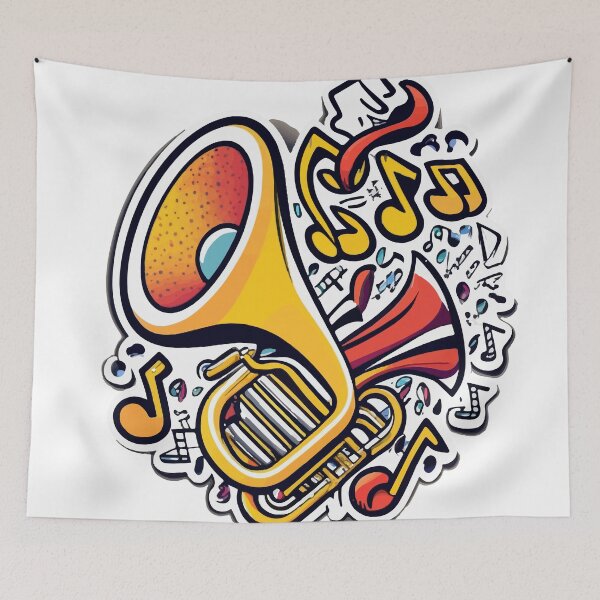 Item preview, Vibrant Tuba with Musical Notes - Comic Book Style designed and sold by NiftyWrx.