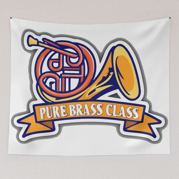 Item preview, Elegant French Horn with 'Pure Brass Class' Ribbon Banner designed and sold by NiftyWrx.