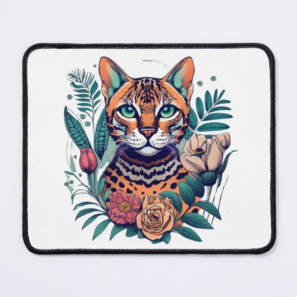 Item preview, Retro Bengal Cat Floral Wild Flowers designed and sold by ArtFromBeyond.