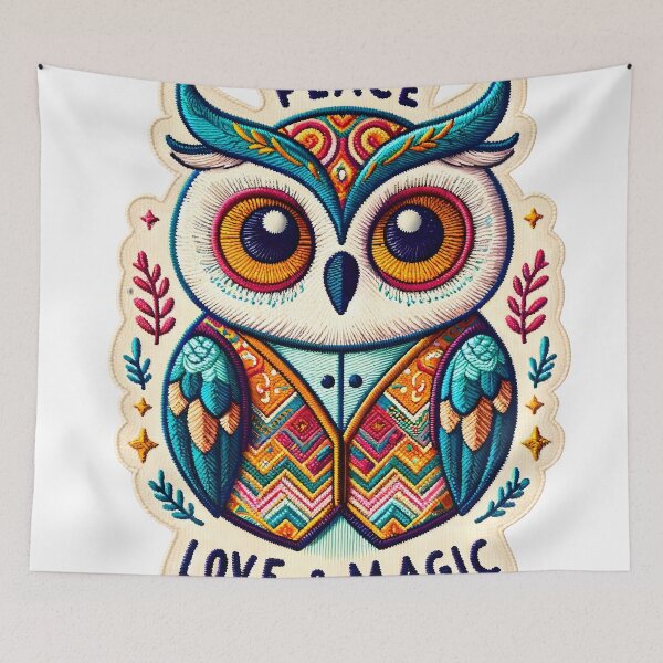 Item preview, Tribal Owl Magic Embroidery-Style Patch with Botanicals designed and sold by #Adulting Central.