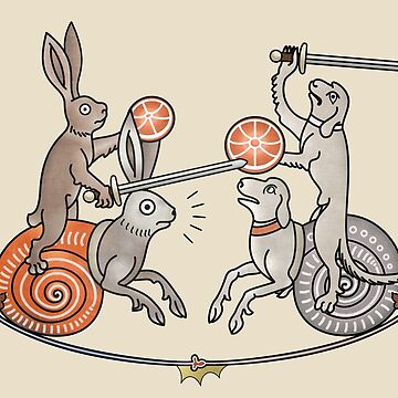 Artwork thumbnail, Medieval Marginalia Rabbits vs Dogs by MargiKnights