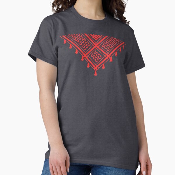 Vista previa del artículo con la obra «Camiseta kufiya, Keffiyeh palestino كوفية فلسطينية, Keffiyeh palestino Mapa de Palestina Patrón Tatreez», diseñado y vendido por TellaShop.