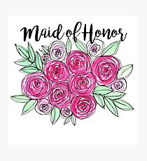 Maid of Honor Wedding Pink Roses Watercolor Photographic Print