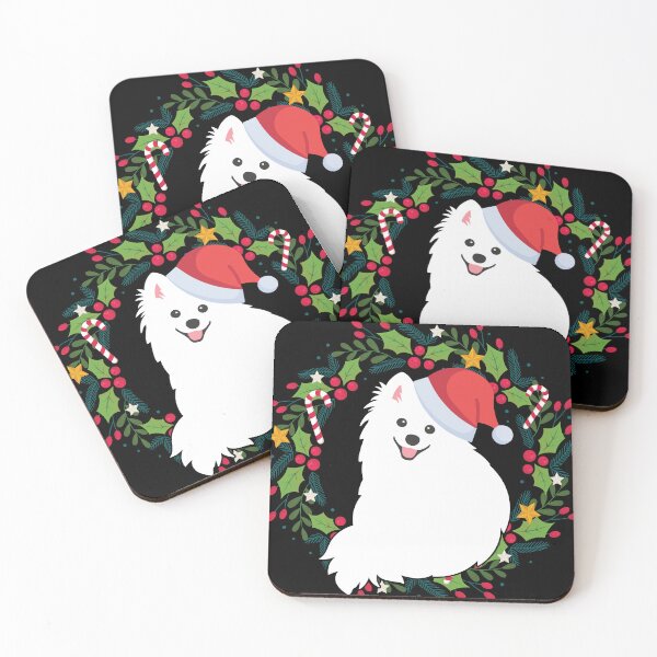 Item preview, Japanese Spitz Dog Santa in Christmas Wreath - Black designed and sold by kamahachi.