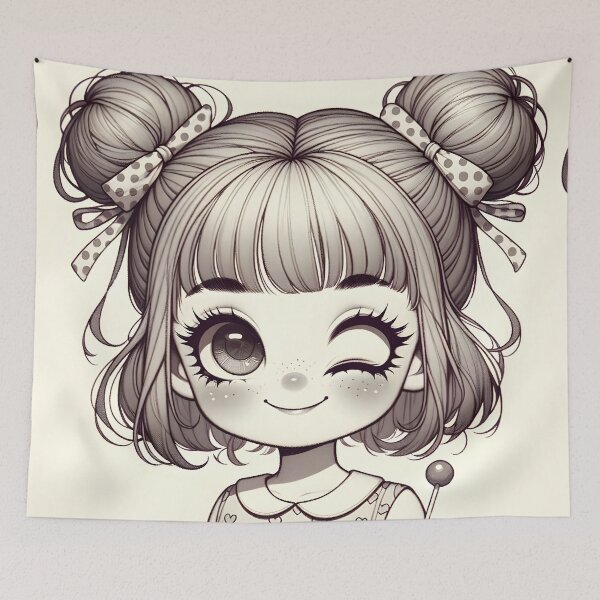 Item preview, Charming Monochrome Girl with Lollipop designed and sold by inkArtistryfine.