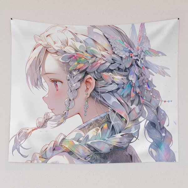 Item preview, Shimmering Prismatic Braids Anime Girl designed and sold by bubblegoth.