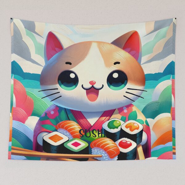Item preview, Sushi Samurai Cat Artwork designed and sold by inkArtistryfine.