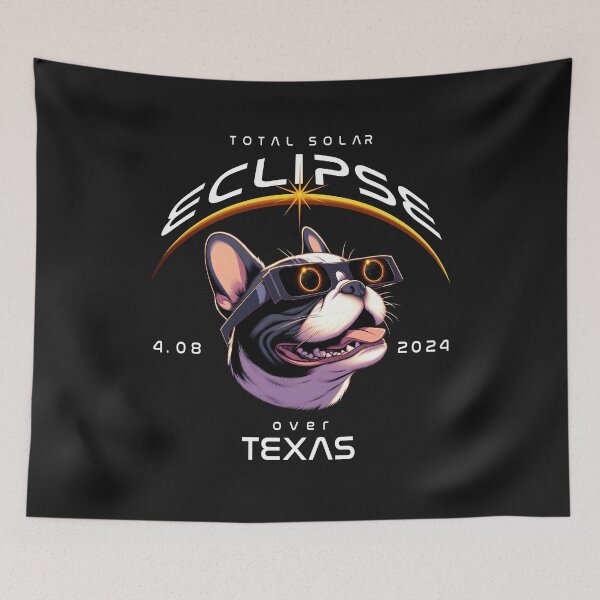 Item preview, Solar Eclipse Over Texas, A French Bulldog wearing sunglasses looking up at the Total Solar Eclipse, Animal Eclipse Viewing Pawty 2024 designed and sold by jeyel7.
