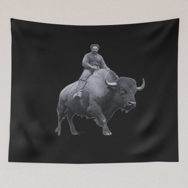 Item preview, Riding a Wild Beast: Man Riding a Buffalo: Cabinet Card Style designed and sold by Vintage Hustle.