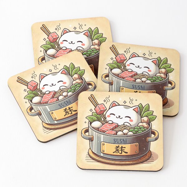 Item preview, Happy Cat Hotpot Feast Illustration designed and sold by inkArtistryfine.