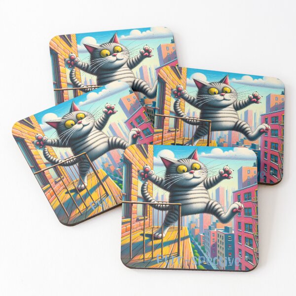 Item preview, Ilustración de aventura de gato de paisaje urbano designed and sold by inkArtistryfine.