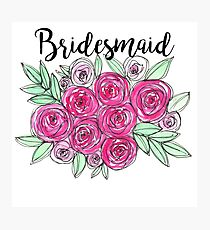 Bridesmaid Wedding Pink Roses Watercolor Photographic Print