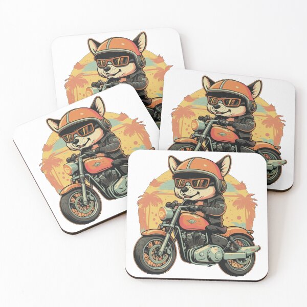 Item preview, Dingo on motorbike in sunset with palms- dingo picture  designed and sold by bukajart.