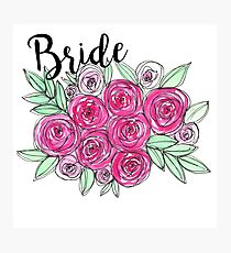 Bride Wedding Pink Roses Watercolor Photographic Print