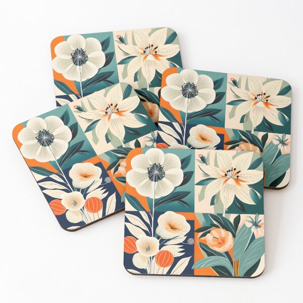 Item preview, Mid Century Botanical Retro Geometric Leaves  Florals  Tangerine, Cream designed and sold by Prints and Lifestyle.