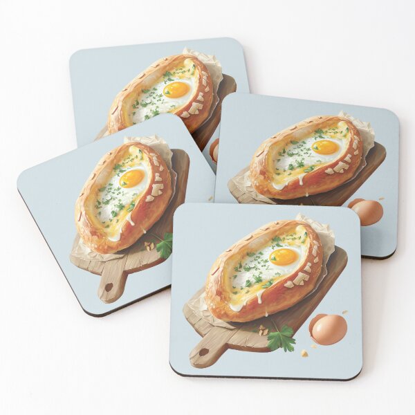 Item preview, Khachapuri - Georgian Cheese and Egg Bread On A Wooden Board designed and sold by Alicia Chee.