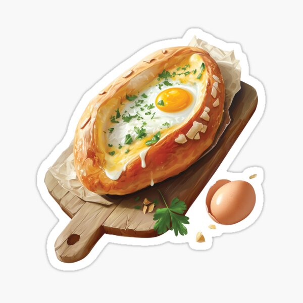 Item preview, Khachapuri - Georgian Cheese and Egg Bread On A Wooden Board designed and sold by Alicia Chee.