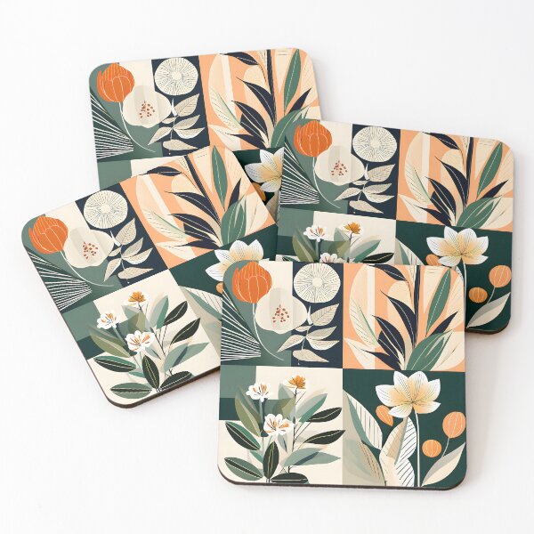 Item preview, Mid Century Botanical Retro Geometric Leaves  Florals Tangerine, Olive designed and sold by Prints and Lifestyle.