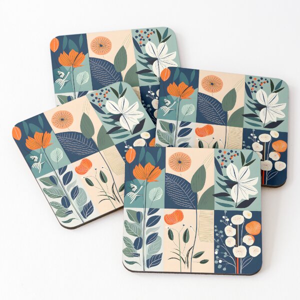 Item preview, Mid Century Botanical Retro Geometric Leaves  Florals Mint, Dark blue designed and sold by Prints and Lifestyle.