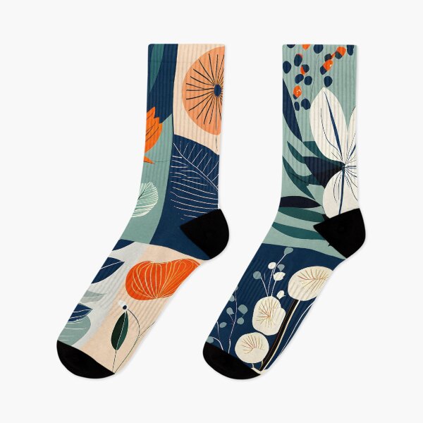 Item preview, Mid Century Botanical Retro Geometric Leaves  Florals Mint, Dark blue designed and sold by Prints and Lifestyle.