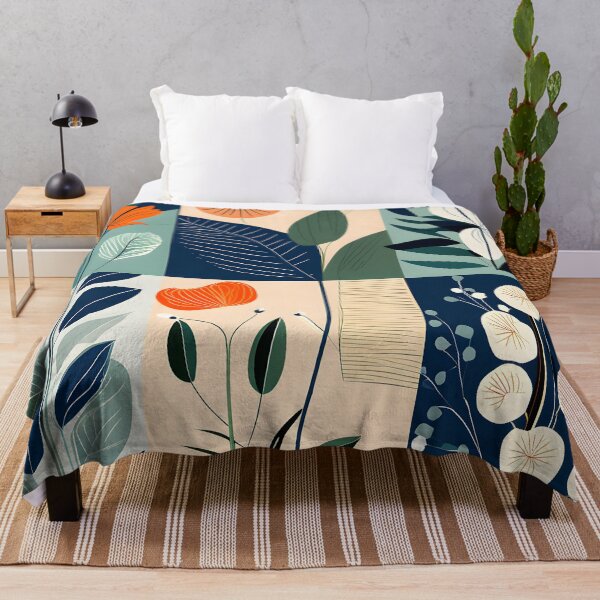 Item preview, Mid Century Botanical Retro Geometric Leaves Florals Mint, Dark blue designed and sold by Prints and Lifestyle.