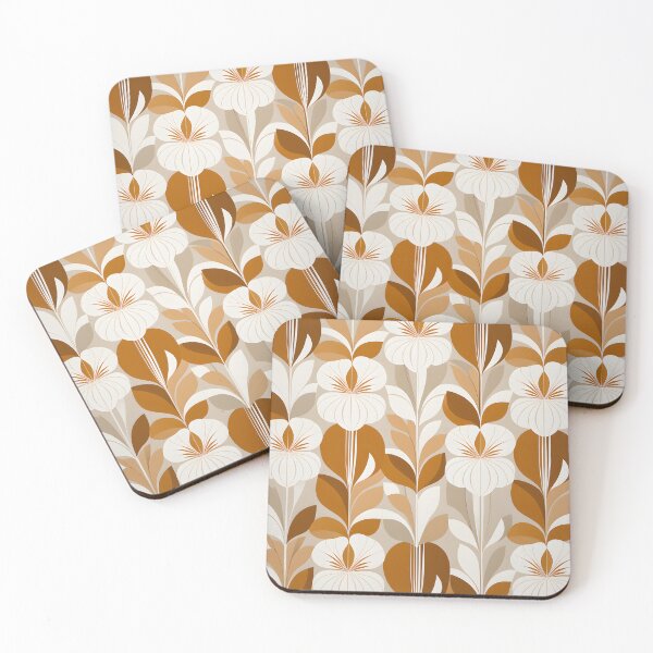 Item preview, Mid Century Botanical Retro Geometric Leaves  Florals Beige, Burnt Orange designed and sold by Prints and Lifestyle.