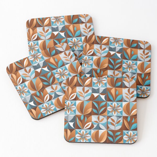 Item preview, Mid Century Botanical Retro Geometric Leaves  Florals Burnt Orange, Cyan designed and sold by Prints and Lifestyle.