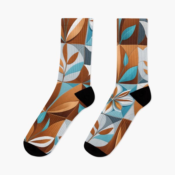 Item preview, Mid Century Botanical Retro Geometric Leaves  Florals Burnt Orange, Cyan designed and sold by Prints and Lifestyle.