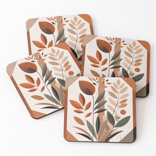 Item preview, Mid Century Botanical Retro Geometric Leaves  Florals  Burnt Orange, Brown, Cream designed and sold by Prints and Lifestyle.