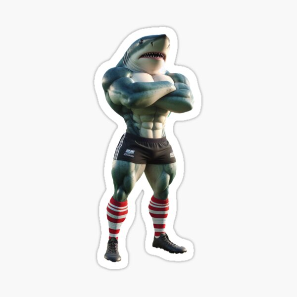 Vista previa del artículo con la obra «Tiburón mako Jugador de rugby», diseñado y vendido por SpendieSellers.