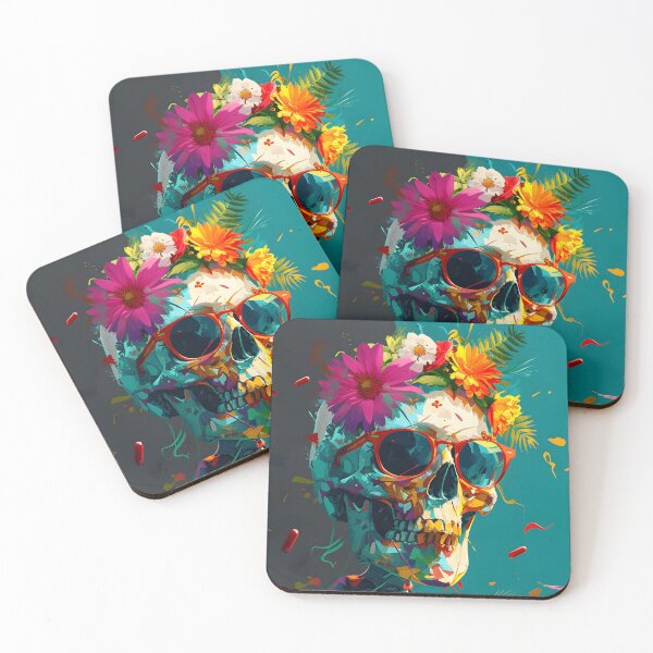 Item preview, Colorful floral skeleton with sunglasses designed and sold by Cr-AI-tive.