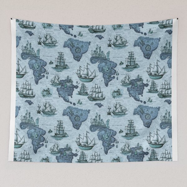 Item preview, Nautical fantasy map blue designed and sold by Alessandro Remo Mazzoni Remotextiles.