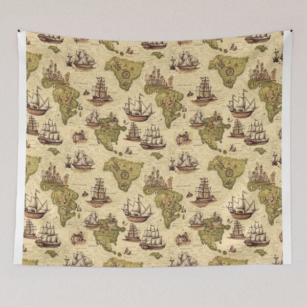 Item preview, Nautical fantasy map  designed and sold by Alessandro Remo Mazzoni Remotextiles.