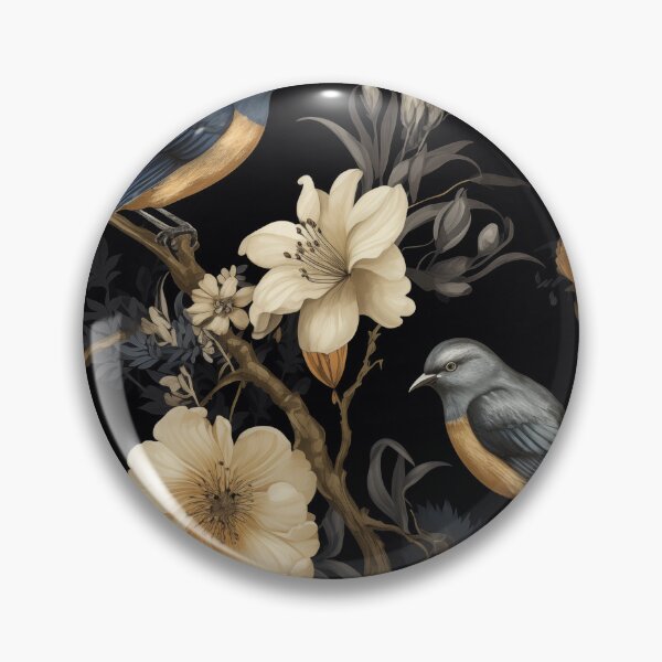 Item preview, Victorian style gold and navy flowers and birds designed and sold by Alexa53.
