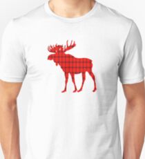 Moose: Rustic Red Plaid Unisex T-Shirt