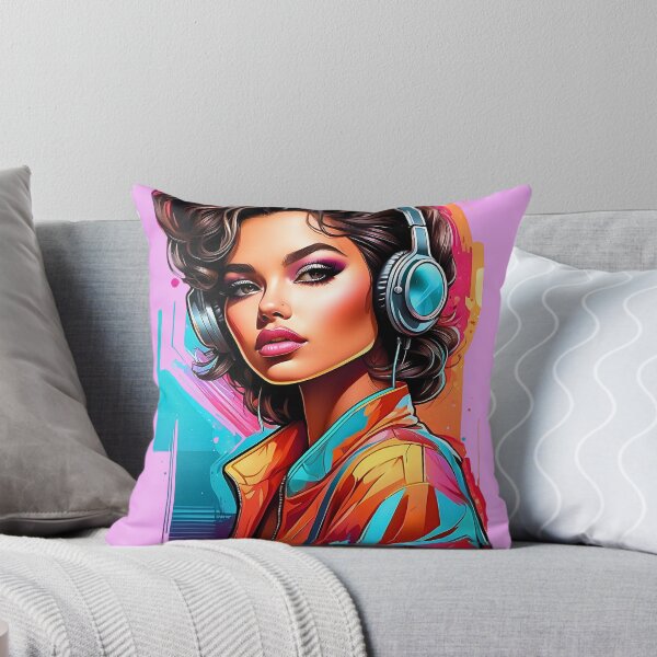 Item preview, Chic girl with headphones retro vintage 80s design designed and sold by BorgSpareParts.