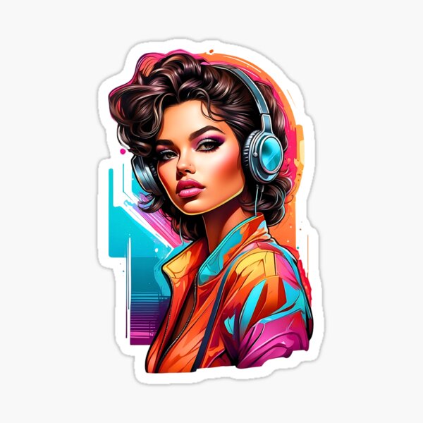 Item preview, Chic girl with headphones retro vintage 80s design designed and sold by BorgSpareParts.